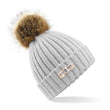 Load image into Gallery viewer, Knitted Faux Fur Pompom Hat Grey - White Label