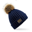 Load image into Gallery viewer, Knitted Faux Fur Pompom Hat Navy - Classic Label