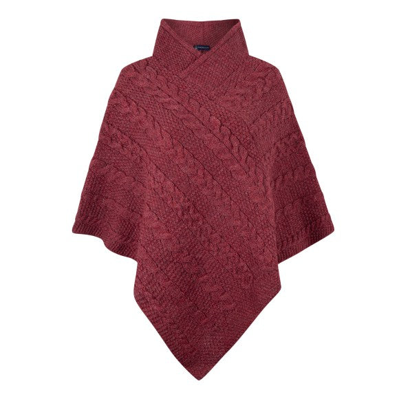 Ladies 100% Wool JackSpeak Poncho -Charcoal, Oatmeal &Wine