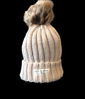 Knitted Faux Fur Pompom Hat Oatmeal - White Label