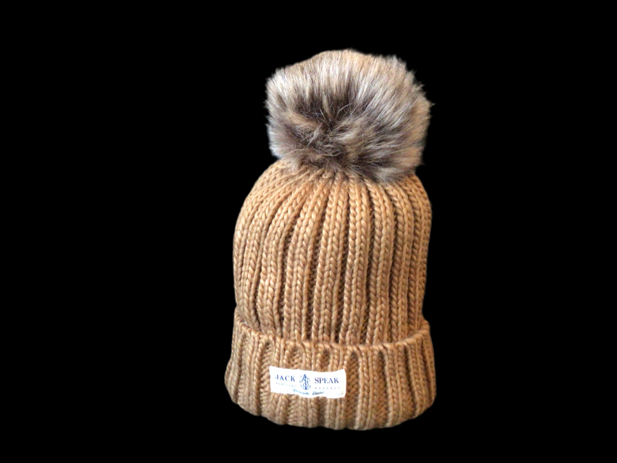 Knitted Faux Fur Pompom Hat Biscuit - white label