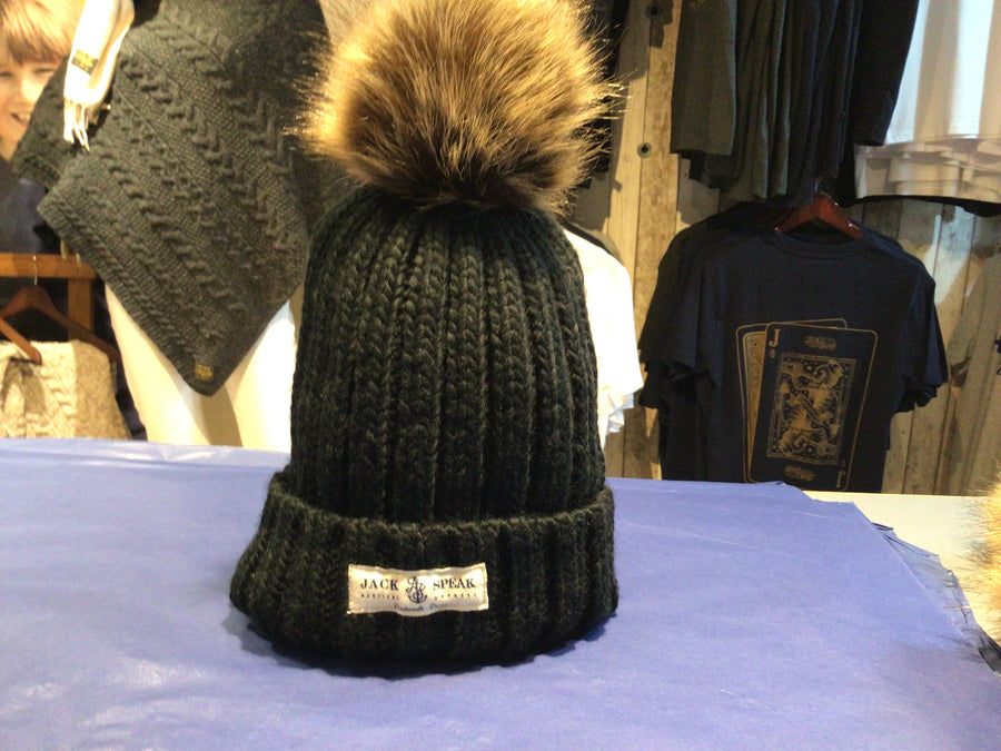 Knitted Faux Fur Pompom - Black white Label