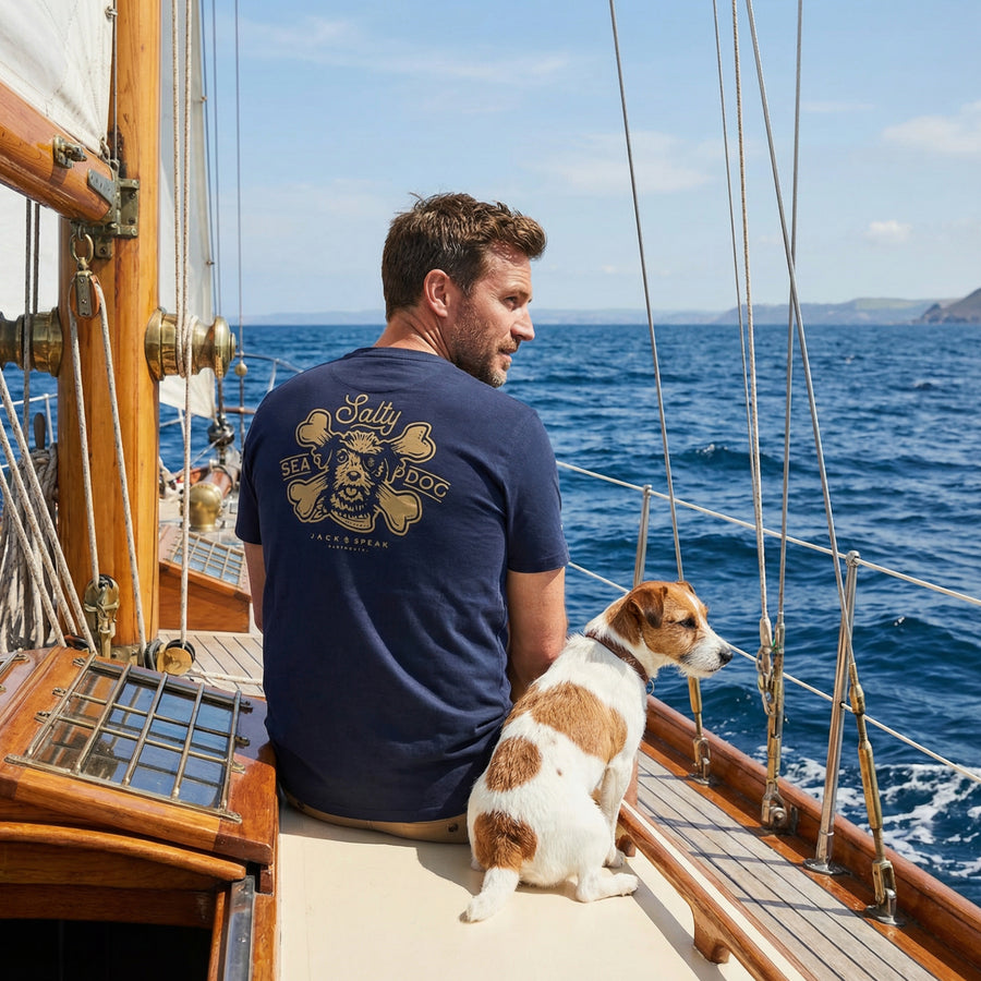 Men's Salty Sea Dog Single Colour T Shirt - Navy