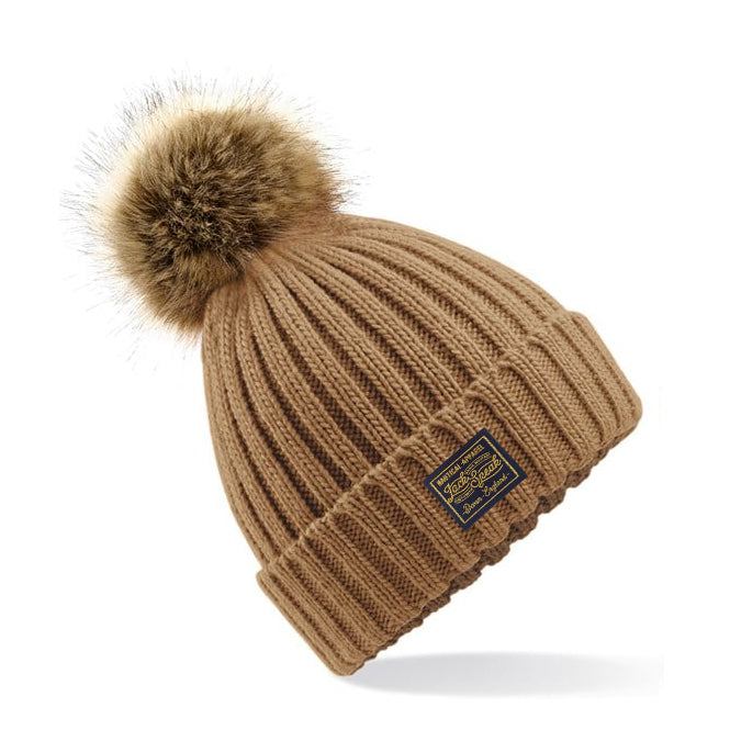 Knitted Faux Fur Pompom Hat Biscuit - classic label