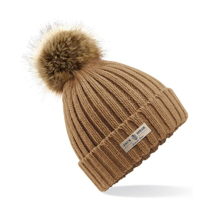 Knitted Faux Fur Pompom Hat Biscuit - white label