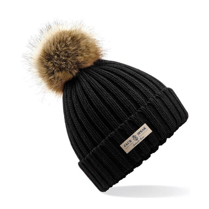 Knitted Faux Fur Pompom - Black white Label