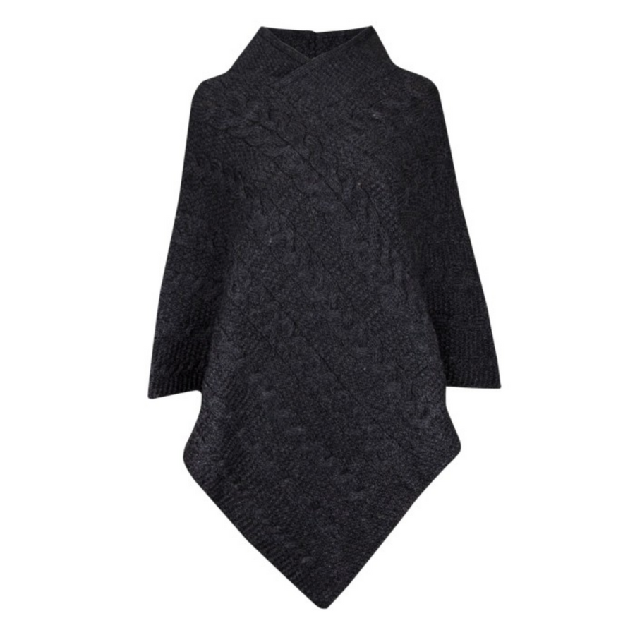 Ladies 100% Wool JackSpeak Poncho - Charcoal & Oatmeal