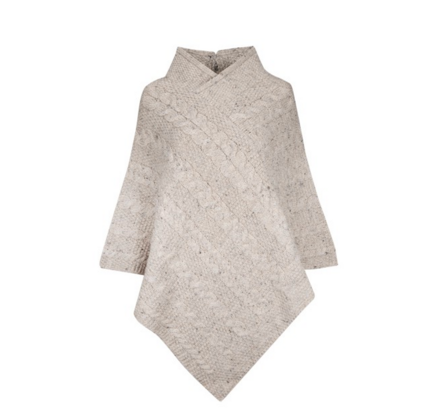 Ladies 100% Wool JackSpeak Poncho - Charcoal & Oatmeal