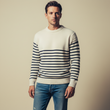 Load image into Gallery viewer, Breton Crew Jumper - Ecru &amp; Navy
