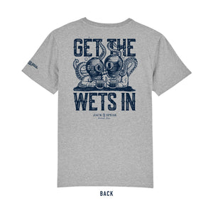 'Get The Wets In' T Shirt - Grey - navy print