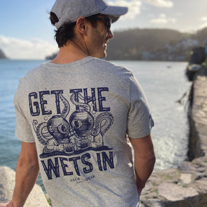 'Get The Wets In' T Shirt - Grey - navy print