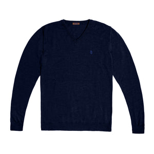 Extra Fine Merino Wool V Neck Sweater - Navy