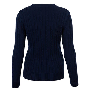 100% Cotton Cable Knit V-Neck Sweater - Navy
